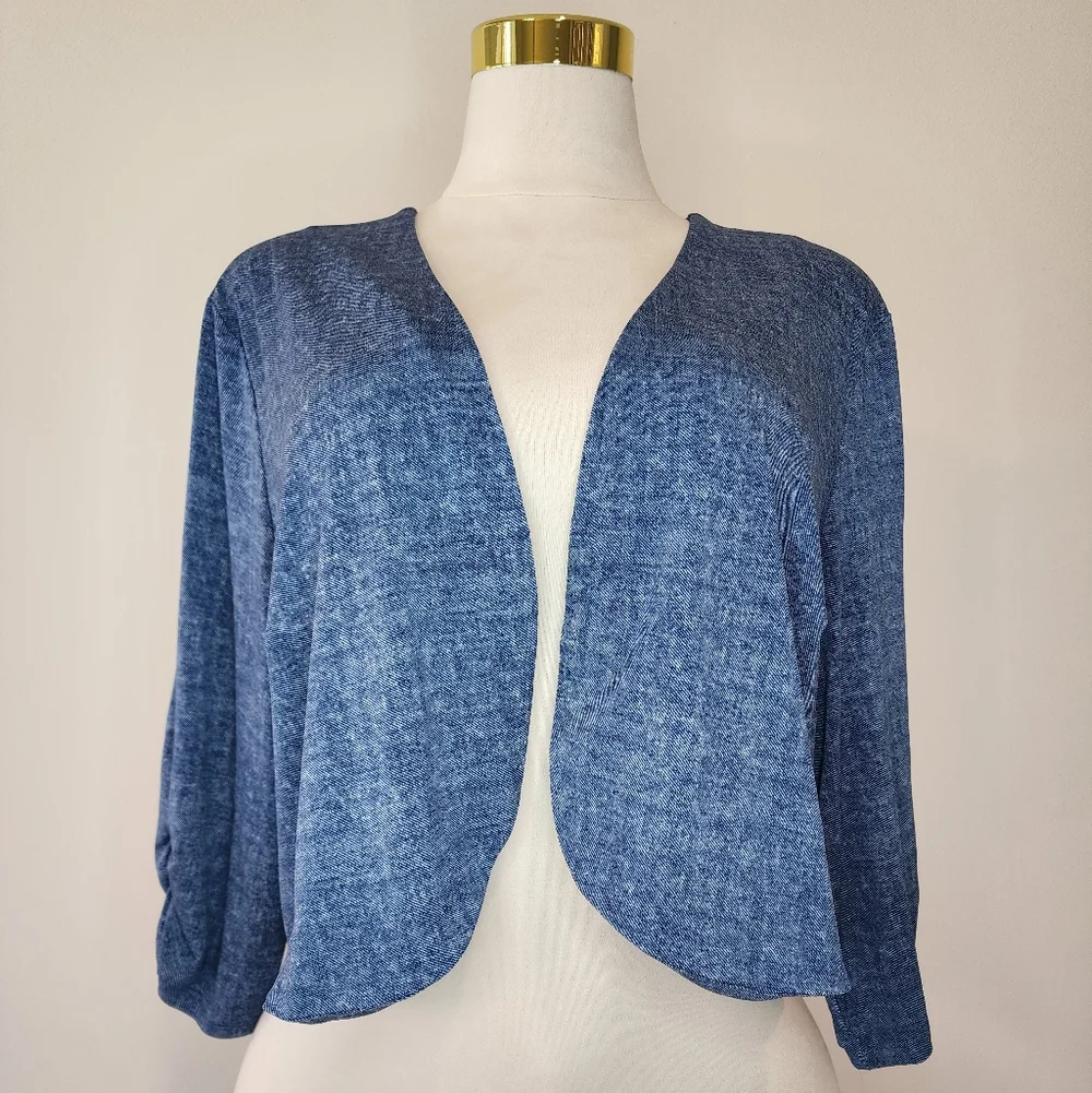 Preceptions Womans 3X Denim Blue Color Cropped Cardigan - Picture 1 of 10